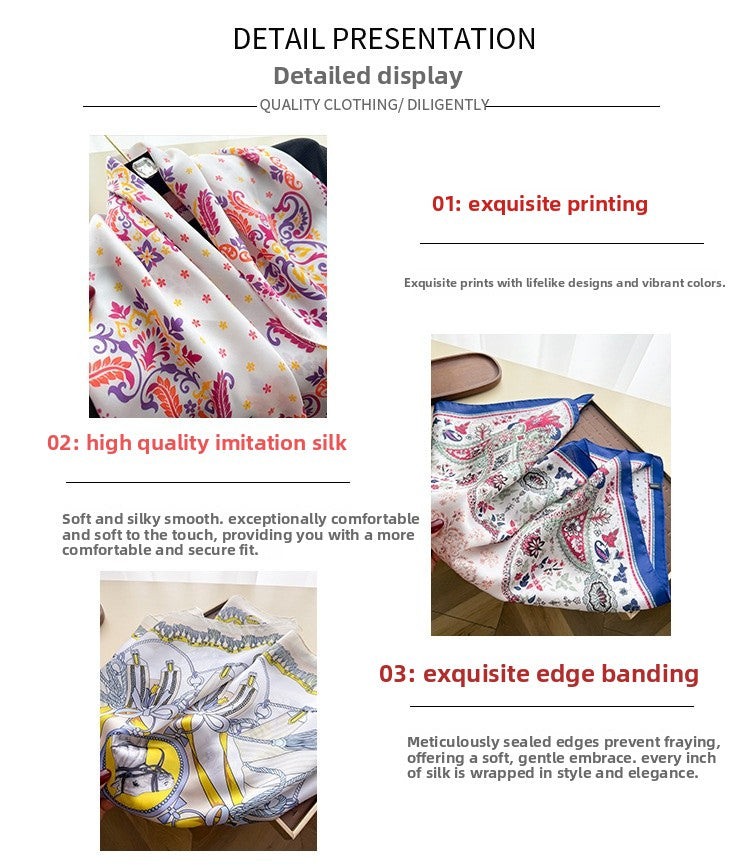 Paisley Pattern Silk Scarf For Women In Blue, Lightweight Polyester Commute Accessory For Summer