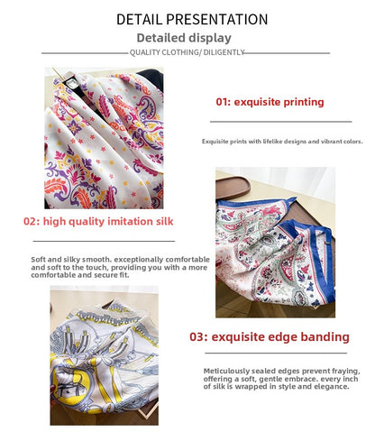 Paisley Pattern Silk Scarf For Women In Blue, Lightweight Polyester Commute Accessory For Summer