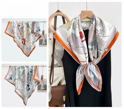 Women’s Silk Plant Pattern Scarf In Multicolor, Suitable For All Seasons