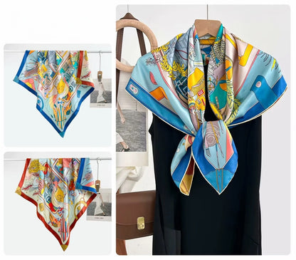 Women’s Silk Plant Pattern Scarf In Multicolor, Suitable For All Seasons