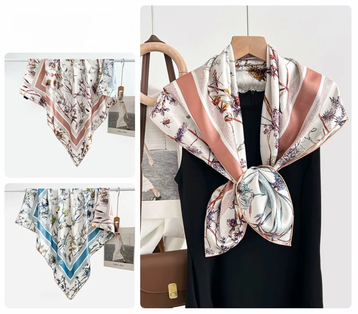 Women’s Silk Plant Pattern Scarf In Multicolor, Suitable For All Seasons