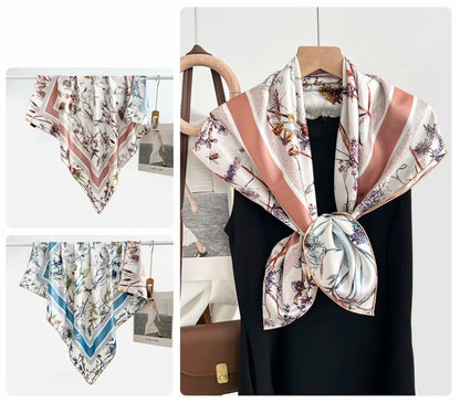 Women’s Silk Plant Pattern Scarf In Multicolor, Suitable For All Seasons