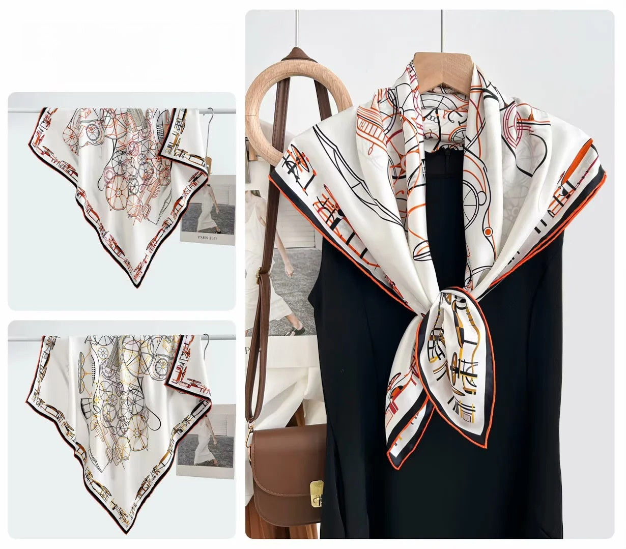 Women’s Silk Plant Pattern Scarf In Multicolor, Suitable For All Seasons
