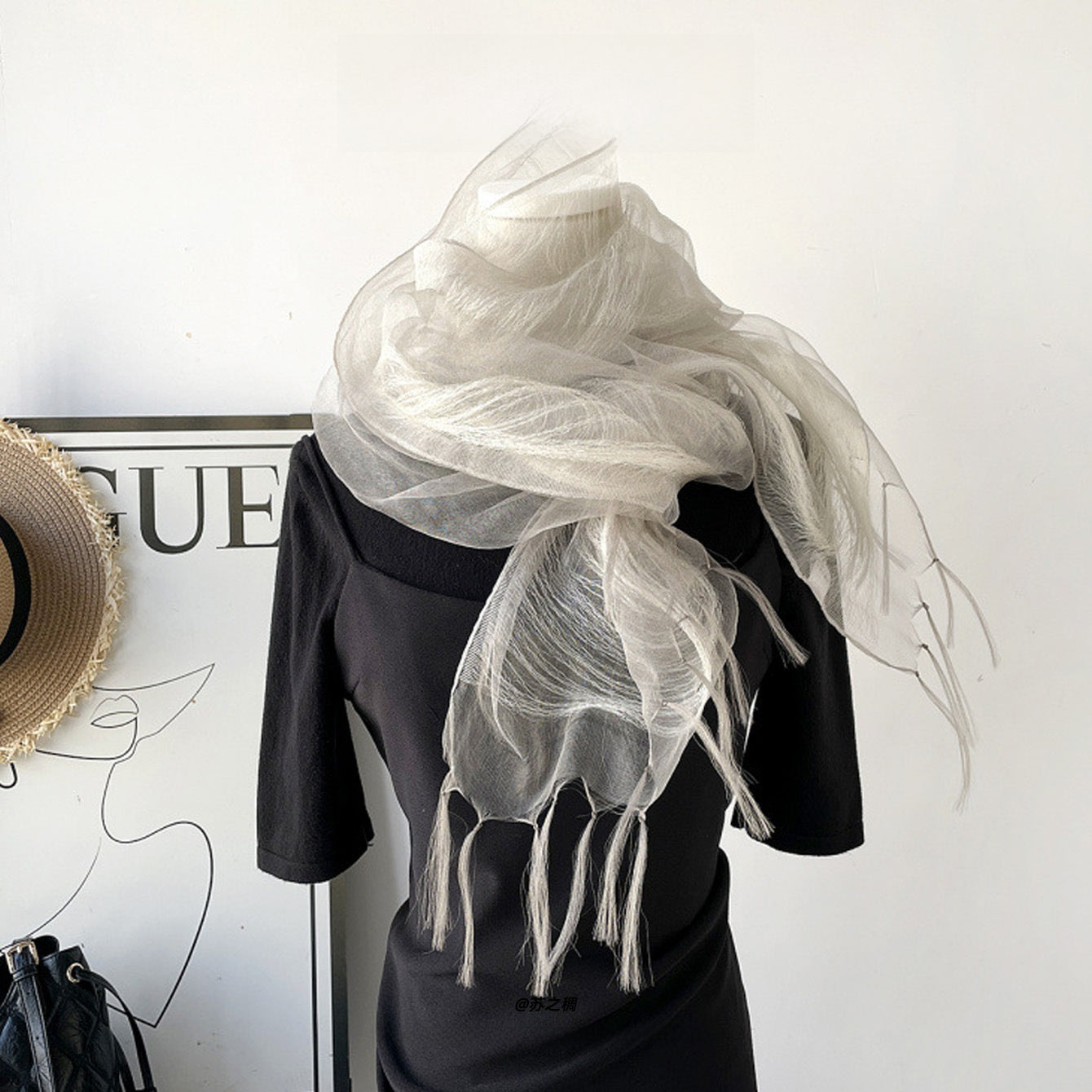 Original Design Solid Color Scarf In White Silk, Perfect For Spring & Summer