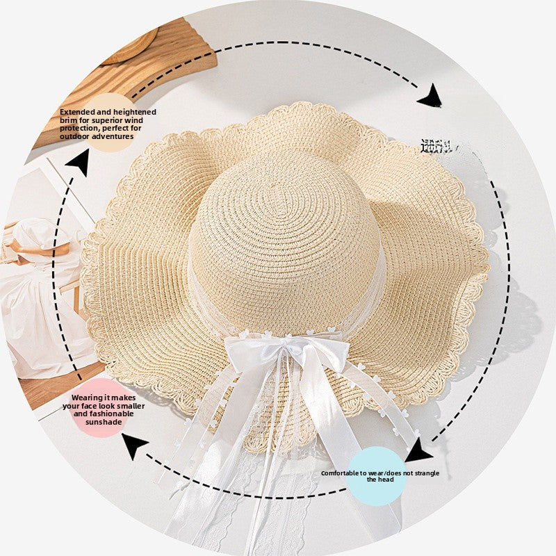 Original Design Women's Straw Bow Tie Straw Hat With Rolled Brim Featuring UV Protection