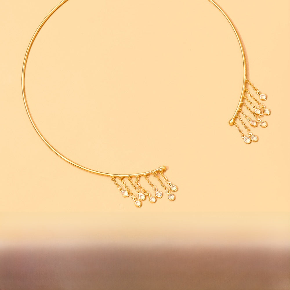 Geometric Tassel Alloy Choker With Rhinestones Pendant For Women, Stylish And Elegant Necklace