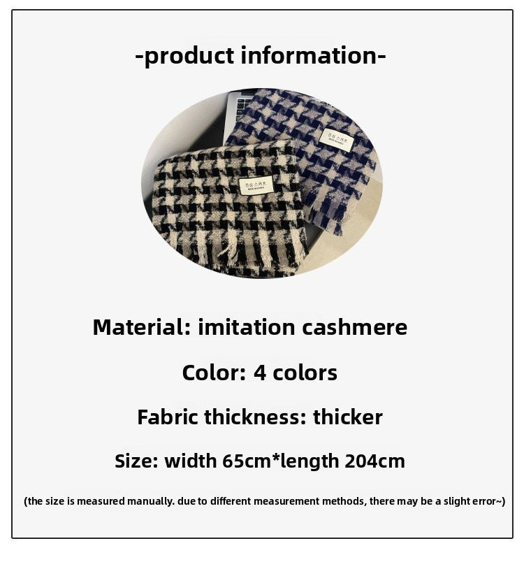 Houndstooth Pattern Women's Scarf In Dyed Black, Made Of Imitation Cashmere For Winter