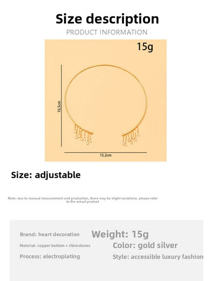 Geometric Tassel Alloy Choker With Rhinestones Pendant For Women, Stylish And Elegant Necklace