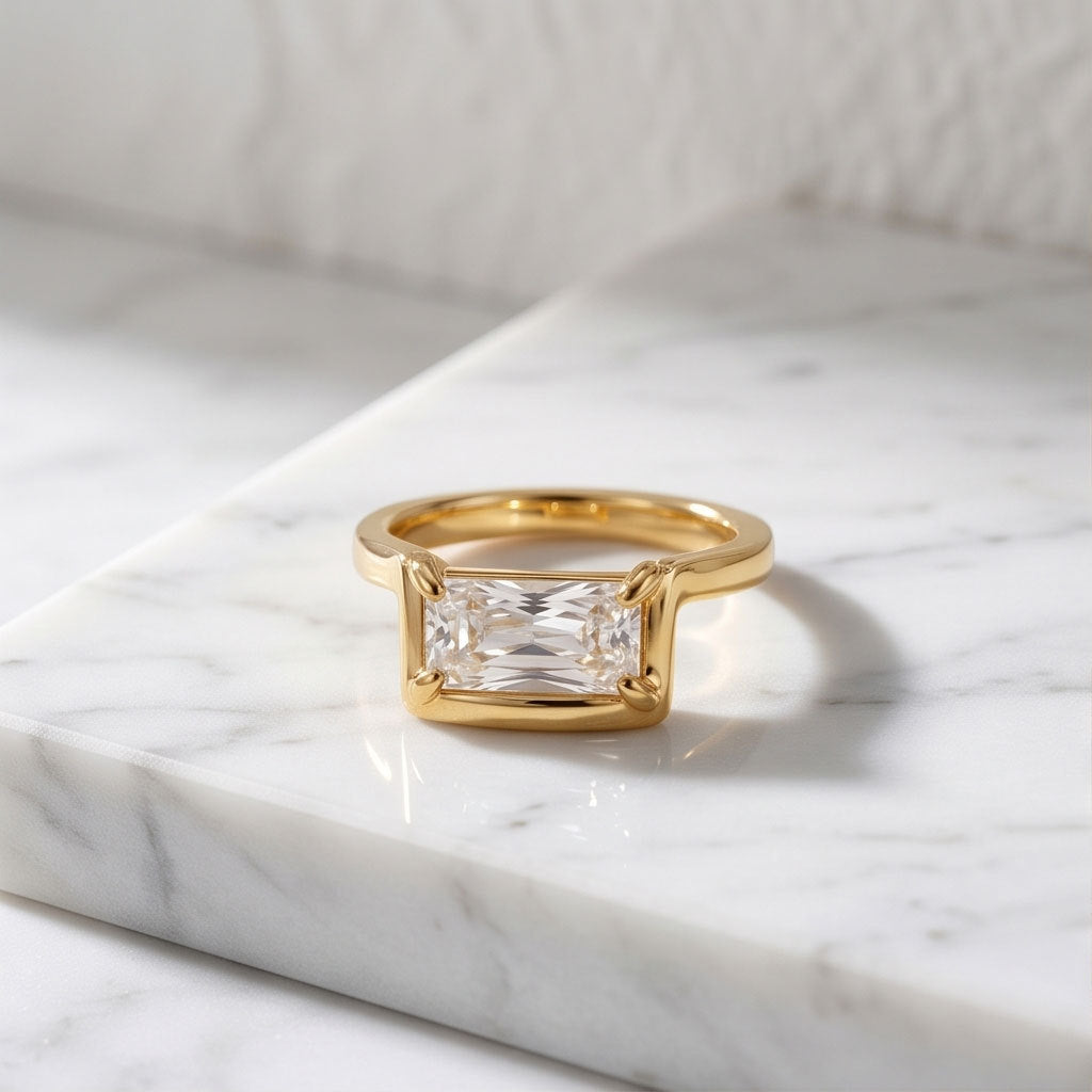 Waterproof Non Tarnish Unisex Ring In 304 Stainless Steel With 18K Real Gold Plated PVD Coating And Zircon Inlay