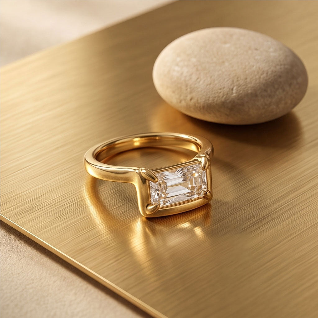 Waterproof Non Tarnish Unisex Ring In 304 Stainless Steel With 18K Real Gold Plated PVD Coating And Zircon Inlay