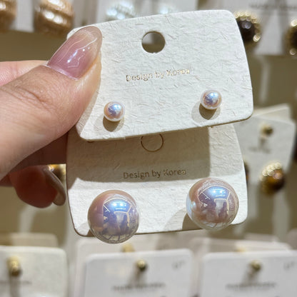 Round Inlay Artificial Pearl Stud Earrings For Women In Simple Style With White Pearl