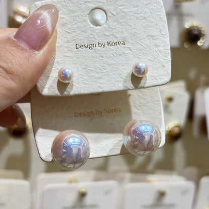 Round Inlay Artificial Pearl Stud Earrings For Women In Simple Style With White Pearl