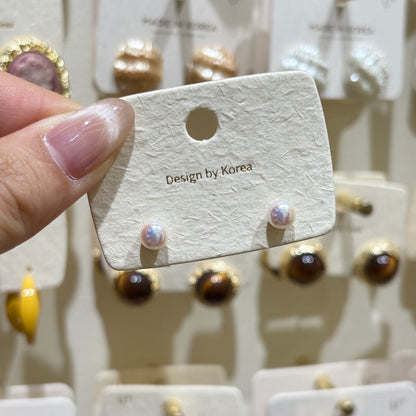 Round Inlay Artificial Pearl Stud Earrings For Women In Simple Style With White Pearl