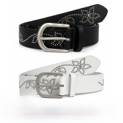 Original Design Unisex PU Leather Belt With Alloy Pin Buckle Featuring Flowers Pattern