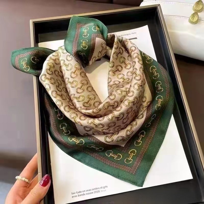Women's Chiffon Silk Scarf With Flowers Pattern In White, Perfect For Spring