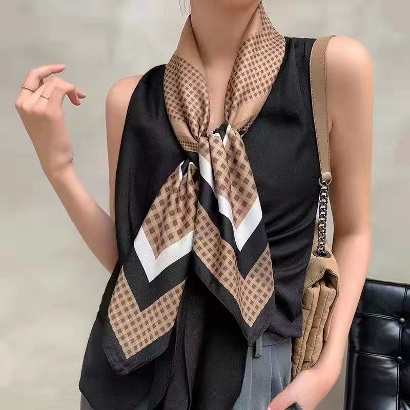 Women's Chiffon Silk Scarf With Flowers Pattern In White, Perfect For Spring