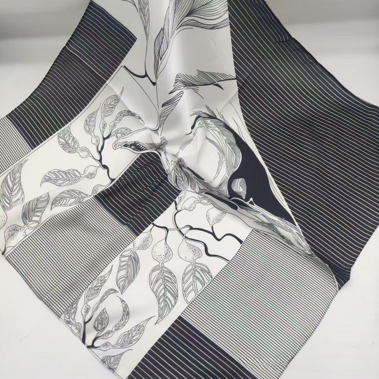 Women's Chiffon Silk Scarf With Flowers Pattern In White, Perfect For Spring