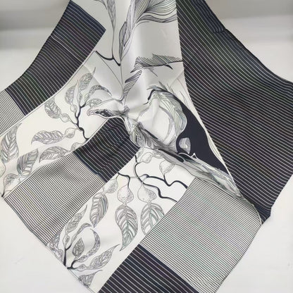 Women's Chiffon Silk Scarf With Flowers Pattern In White, Perfect For Spring
