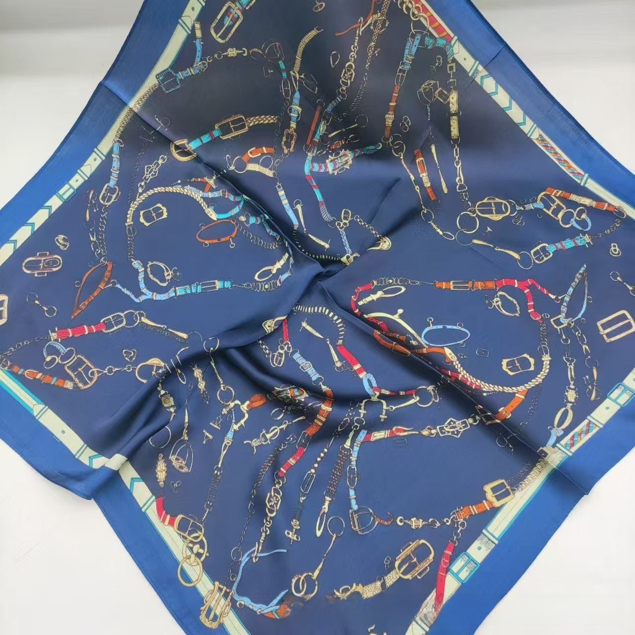 Women's Chiffon Silk Scarf With Flowers Pattern In White, Perfect For Spring