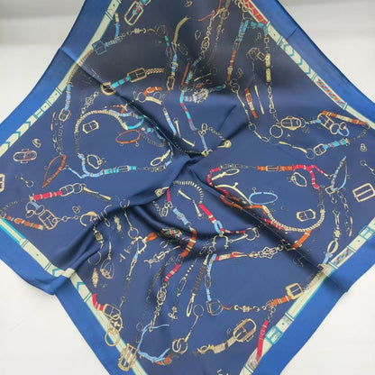 Women's Chiffon Silk Scarf With Flowers Pattern In White, Perfect For Spring