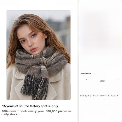 Plaid Polyester Scarf For Women, Stylish Winter Accessory