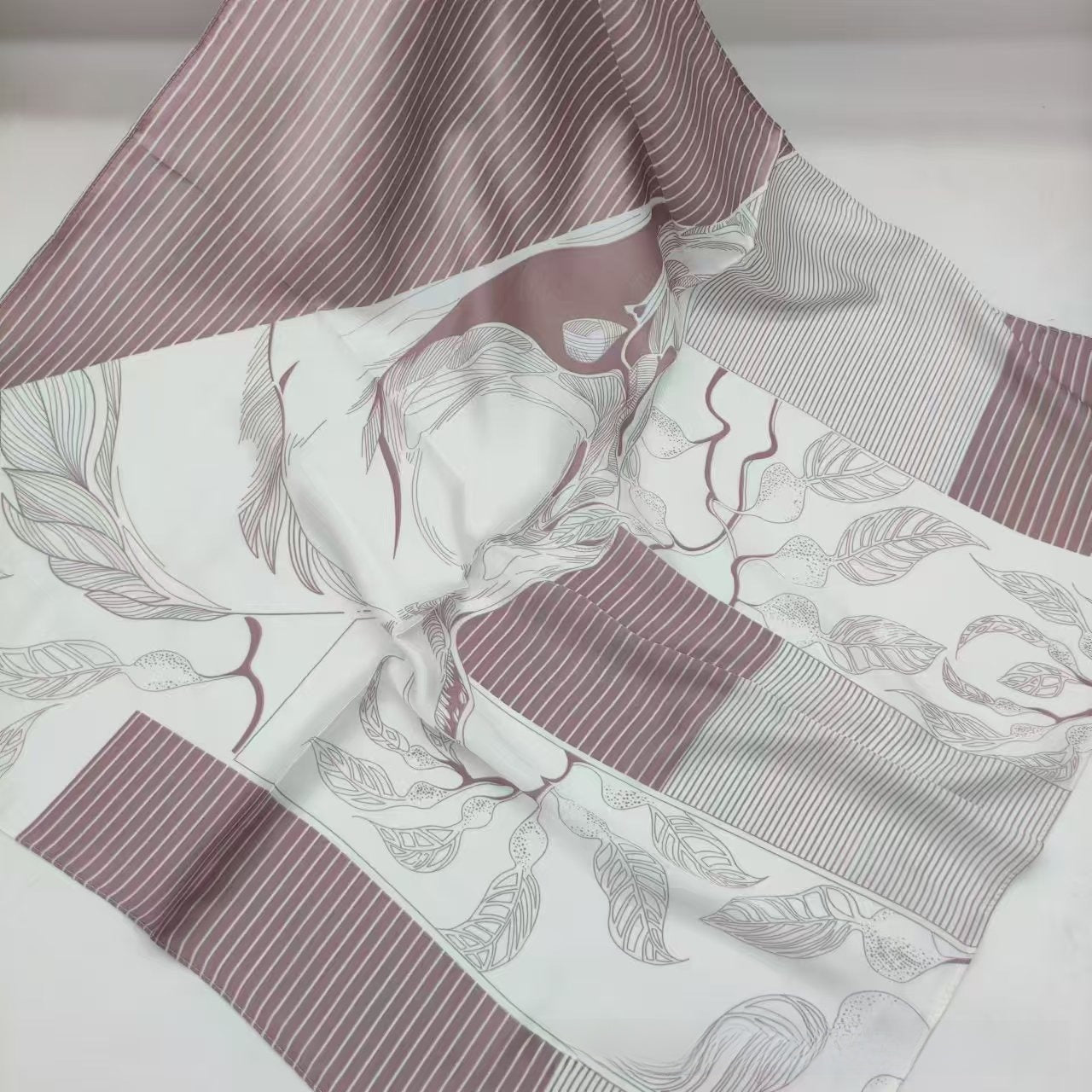 Women's Chiffon Silk Scarf With Flowers Pattern In White, Perfect For Spring