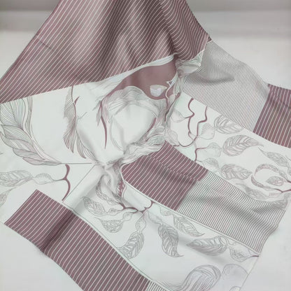 Women's Chiffon Silk Scarf With Flowers Pattern In White, Perfect For Spring
