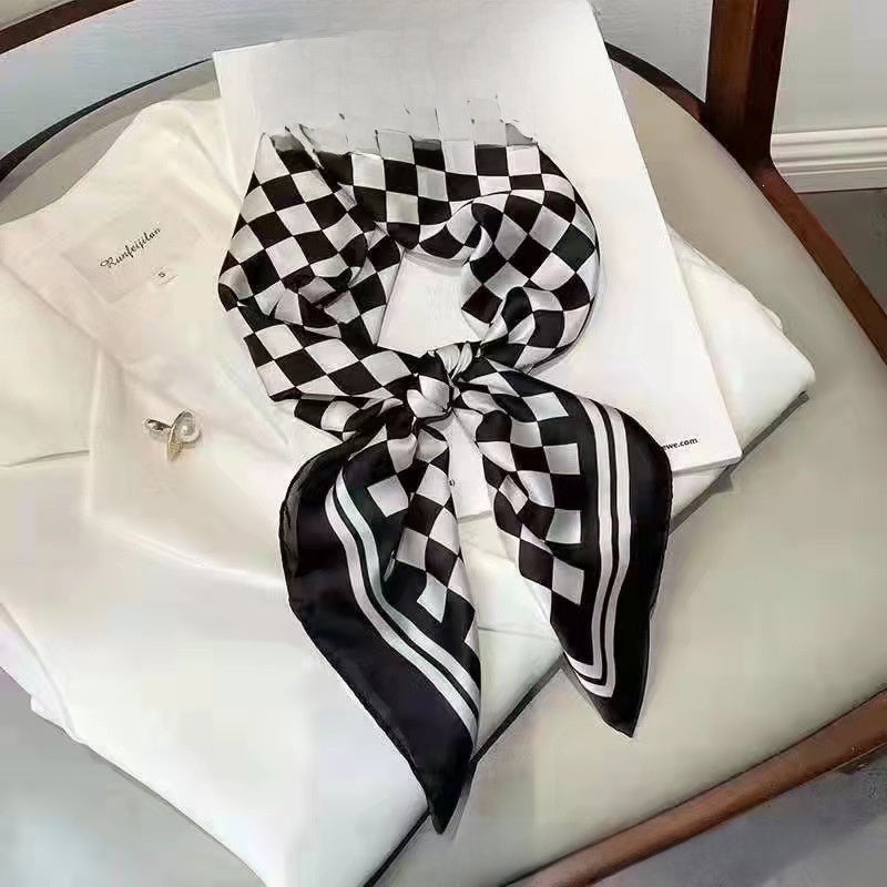 Women's Chiffon Silk Scarf With Flowers Pattern In White, Perfect For Spring