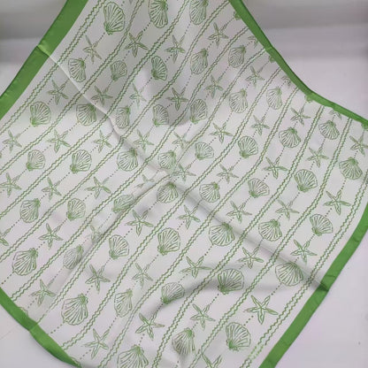 Women's Chiffon Silk Scarf With Flowers Pattern In White, Perfect For Spring