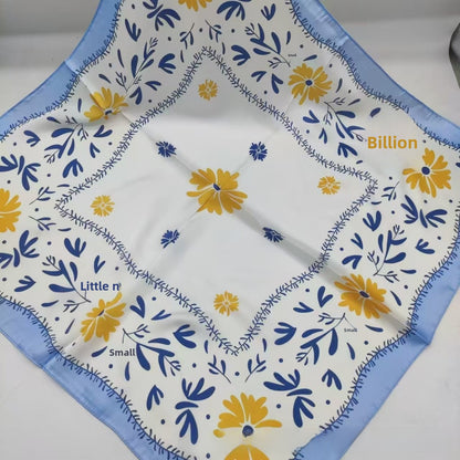 Women's Chiffon Silk Scarf With Flowers Pattern In White, Perfect For Spring