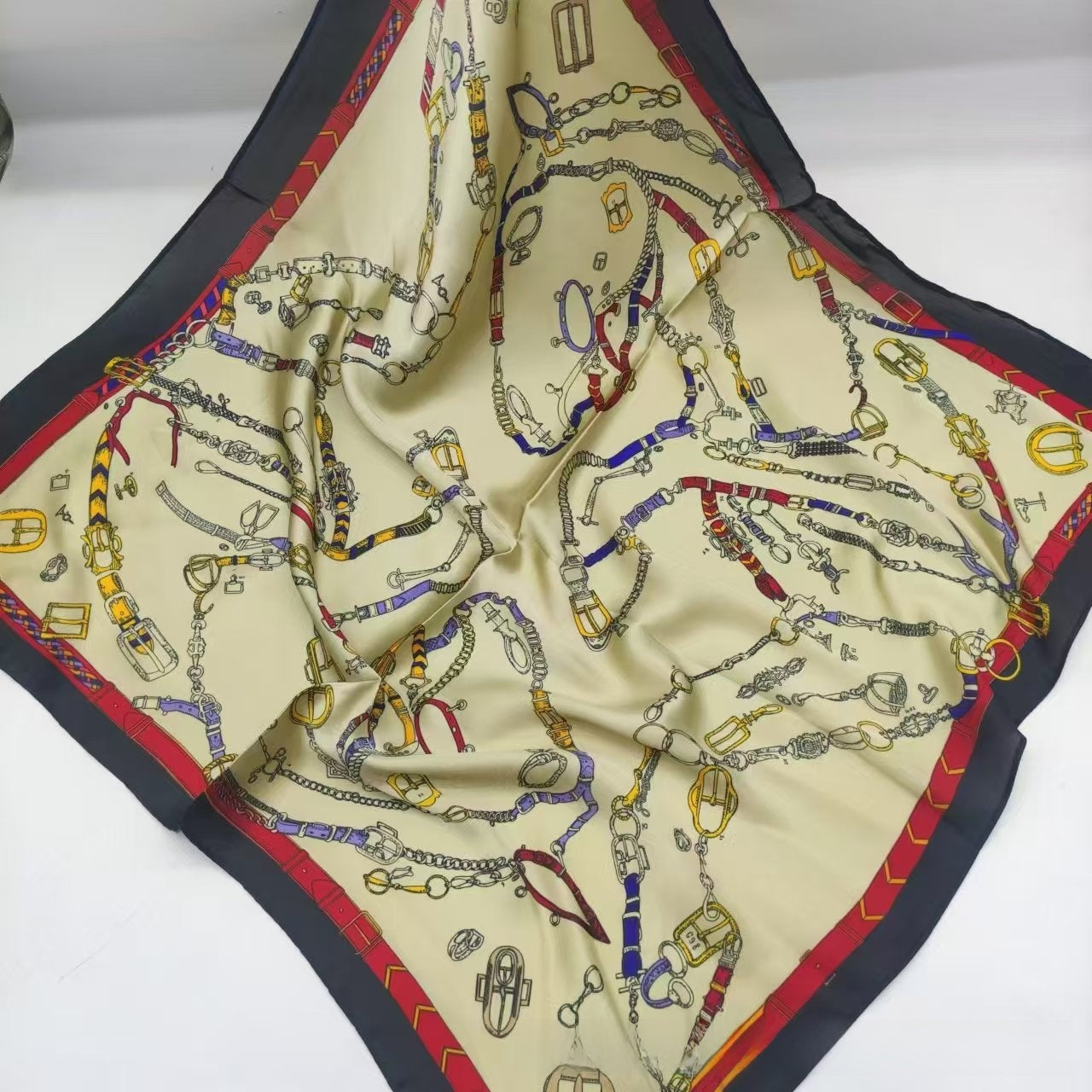 Women's Chiffon Silk Scarf With Flowers Pattern In White, Perfect For Spring