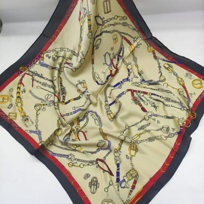 Women's Chiffon Silk Scarf With Flowers Pattern In White, Perfect For Spring