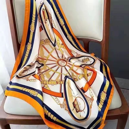 Women's Chiffon Silk Scarf With Flowers Pattern In White, Perfect For Spring