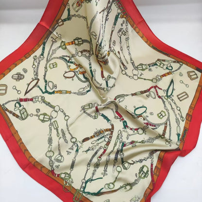 Women's Chiffon Silk Scarf With Flowers Pattern In White, Perfect For Spring