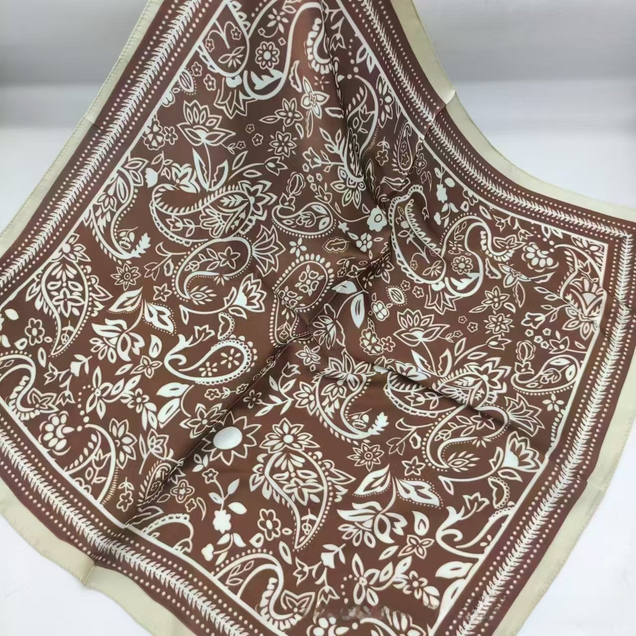 Women's Chiffon Silk Scarf With Flowers Pattern In White, Perfect For Spring
