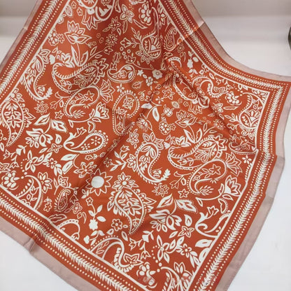 Women's Chiffon Silk Scarf With Flowers Pattern In White, Perfect For Spring