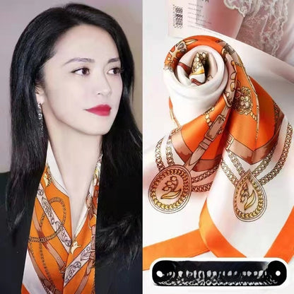 Women's Chiffon Silk Scarf With Flowers Pattern In White, Perfect For Spring