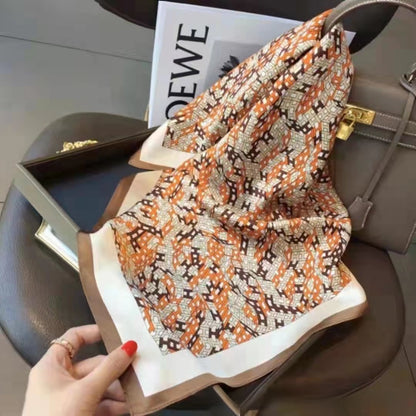 Women's Chiffon Silk Scarf With Flowers Pattern In White, Perfect For Spring