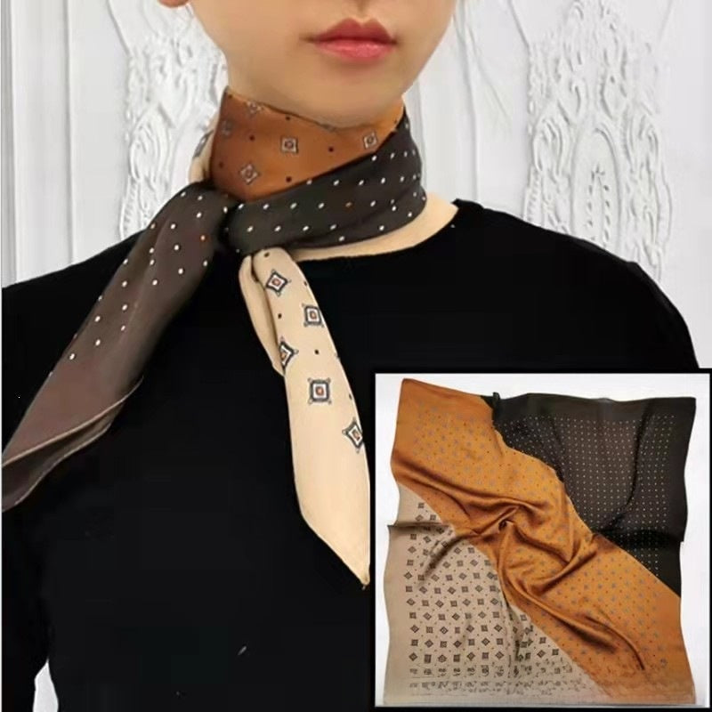 Women's Chiffon Silk Scarf With Flowers Pattern In White, Perfect For Spring