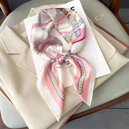 Women's Chiffon Silk Scarf With Flowers Pattern In White, Perfect For Spring