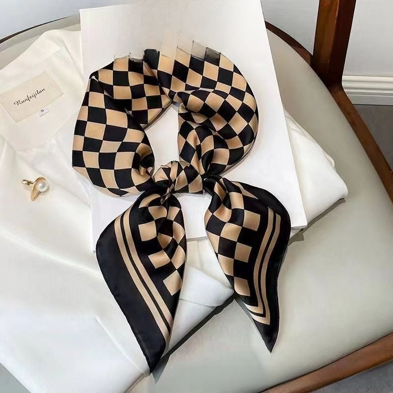 Women's Chiffon Silk Scarf With Flowers Pattern In White, Perfect For Spring