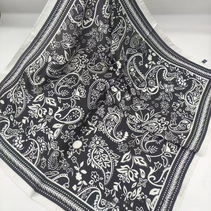 Women's Chiffon Silk Scarf With Flowers Pattern In White, Perfect For Spring