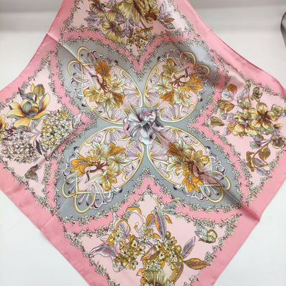 Women's Chiffon Silk Scarf With Flowers Pattern In White, Perfect For Spring