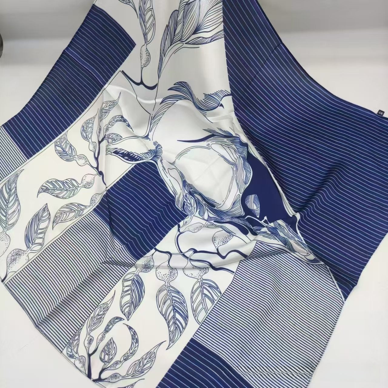 Women's Chiffon Silk Scarf With Flowers Pattern In White, Perfect For Spring