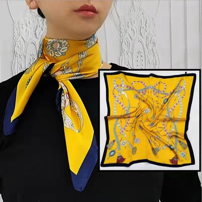 Women's Chiffon Silk Scarf With Flowers Pattern In White, Perfect For Spring