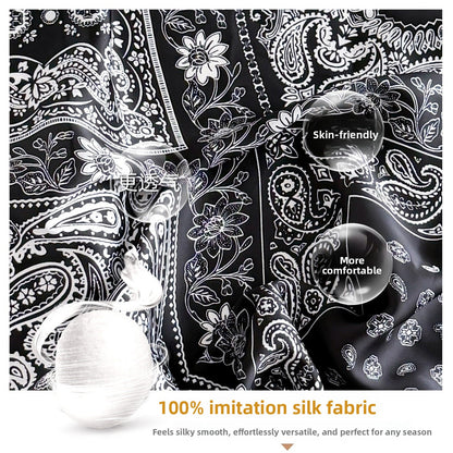 Sweet Style Women's Satin Silk Scarf Featuring Cashew Nuts Pattern In Black & White For Winter