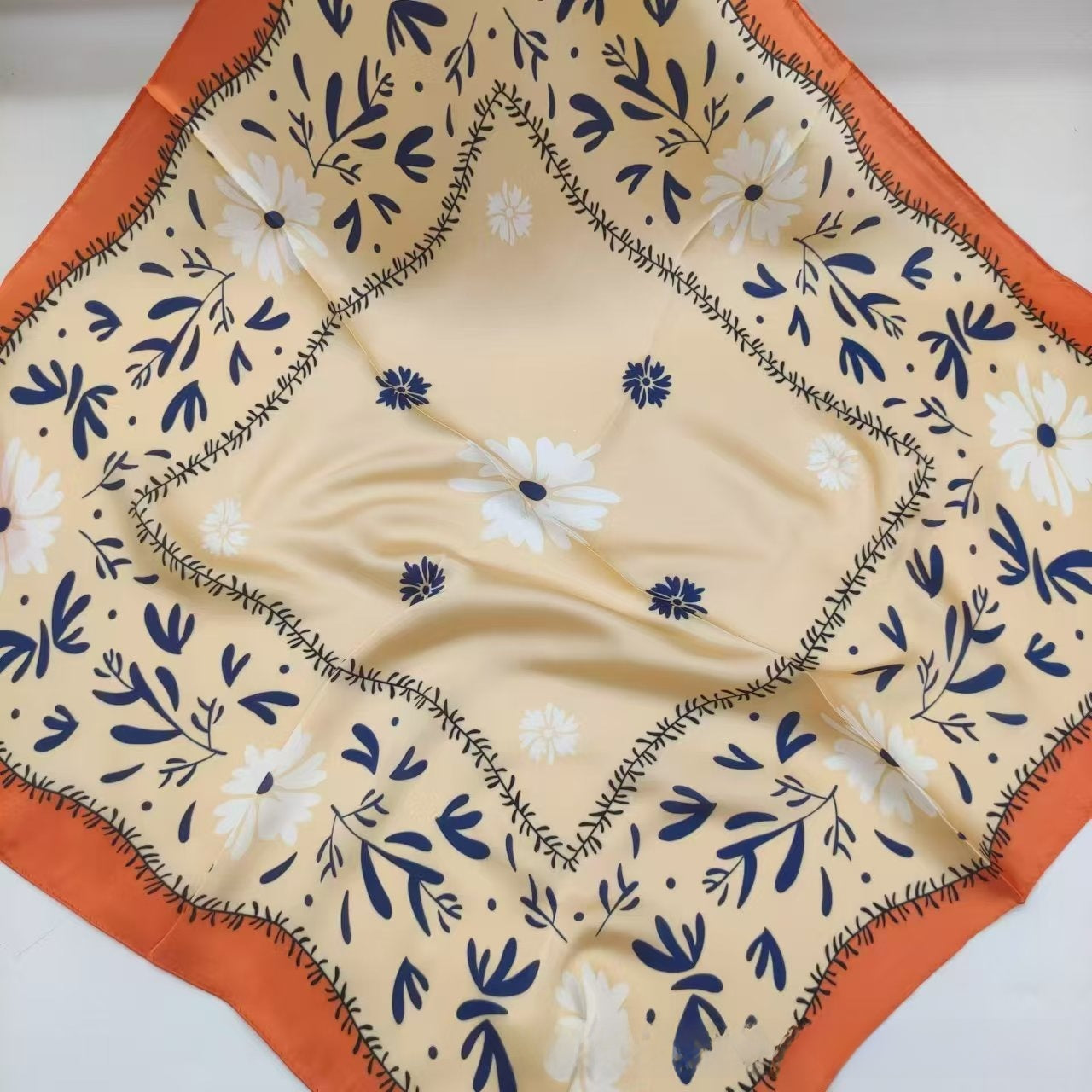 Women's Chiffon Silk Scarf With Flowers Pattern In White, Perfect For Spring