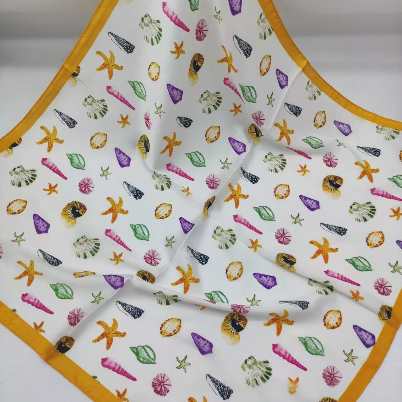 Women's Chiffon Silk Scarf With Flowers Pattern In White, Perfect For Spring