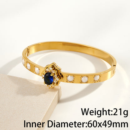 Round Electroplated Bangle For Women In 304 Stainless Steel With 18K Real Gold PVD Coating And Rhinestone Inlay