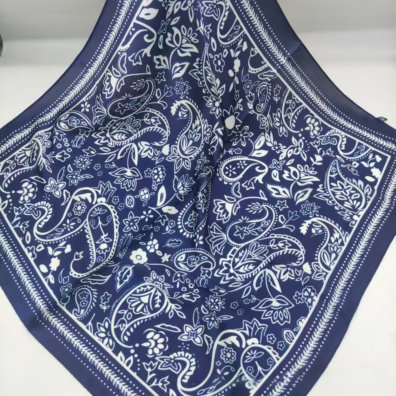Women's Chiffon Silk Scarf With Flowers Pattern In White, Perfect For Spring